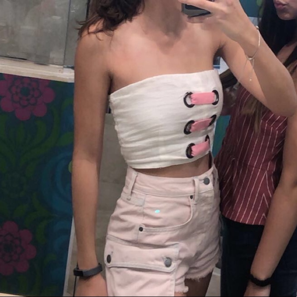 LF white tube top with pink straps